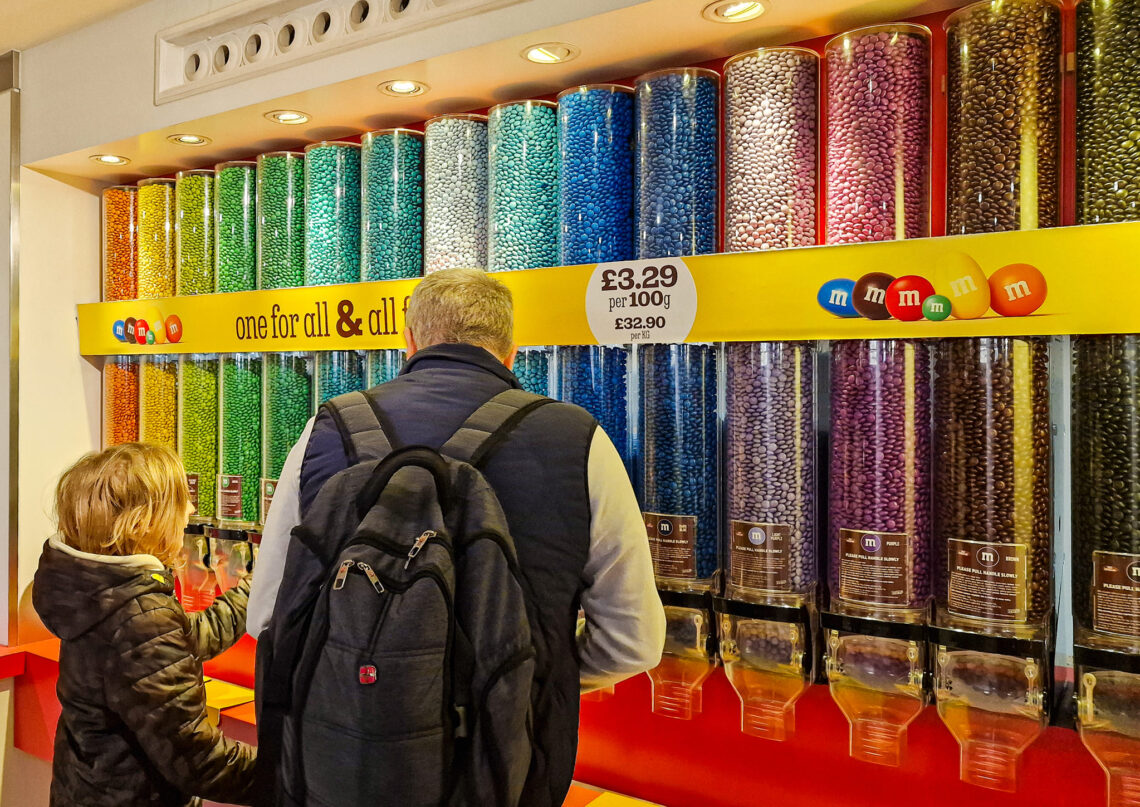 Family day out in London stopping at M&M's World