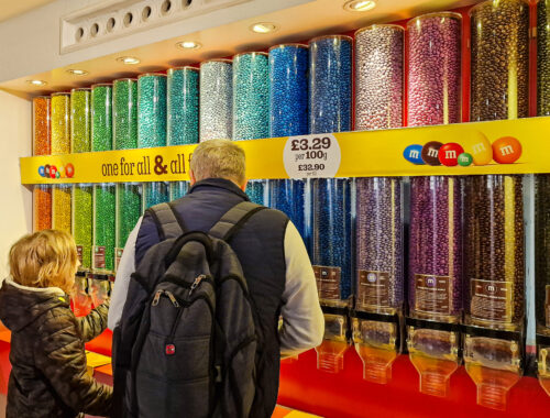 Family day out in London stopping at M&M's World